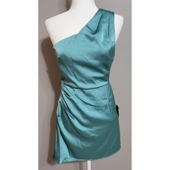 Lulus Dresses & Skirts - NWT Lulus Sage Green Satin One-Shoulder Mini Dress
